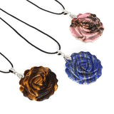 Hand Carved Rose Flower Natural Crystal Healing Stone Necklace