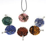 Hand Carved Rose Flower Natural Crystal Healing Stone Necklace