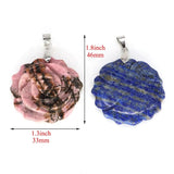Hand Carved Rose Flower Natural Crystal Healing Stone Necklace