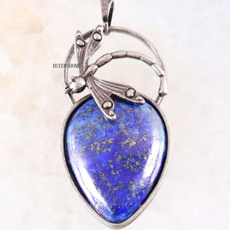 Women Necklace Pendant Lapis Dragonfly Heart Gem Stone Bead