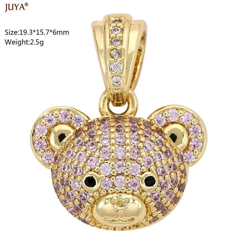 18K Plated Litter Bear Pendant with Zircon Gem for Necklace Choker