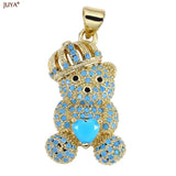 18K Plated Litter Bear Pendant with Zircon Gem for Necklace Choker