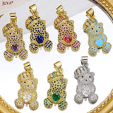18K Plated Litter Bear Pendant with Zircon Gem for Necklace Choker