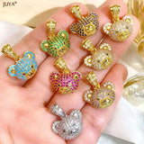 18K Plated Litter Bear Pendant with Zircon Gem for Necklace Choker