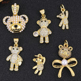 18K Plated Litter Bear Pendant with Zircon Gem for Necklace Choker