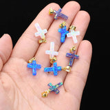 Natural Opal Stone Gem Cross Pendant for DIY Jewelry Making