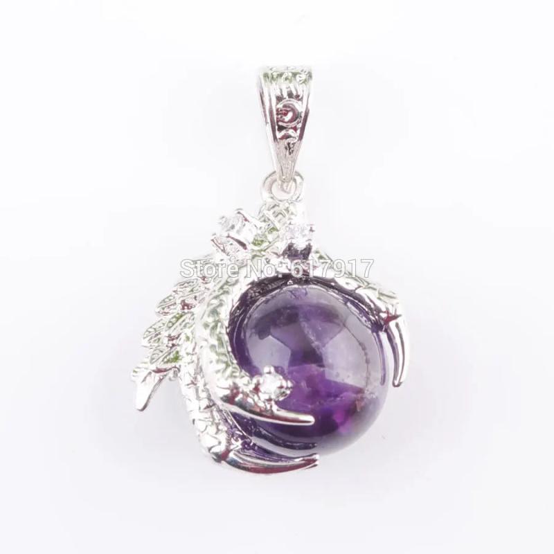 Amethyst Gem Stone Round Ball Bead Pendant Necklace