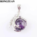 Amethyst Gem Stone Round Ball Bead Pendant Necklace