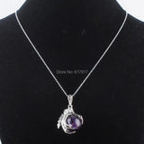 Amethyst Gem Stone Round Ball Bead Pendant Necklace