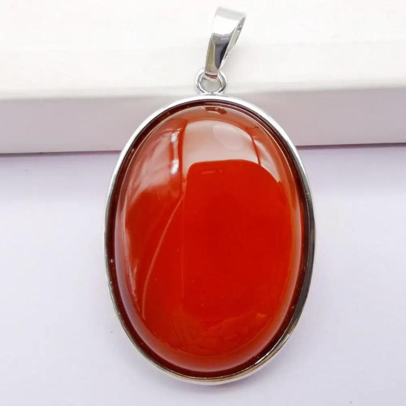 Red Agate Stone Bead Oval Pendant Jewelry