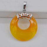 Natural Yellow Carnelian Circle Stone GEM Pendant Jewelry