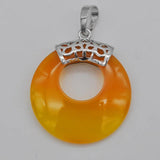 Natural Yellow Carnelian Circle Stone GEM Pendant Jewelry