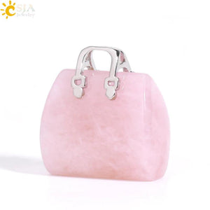 CSJA Gem Stone Handbag Pendant Necklace Healing Amethysts Pink Crystal Jewelry