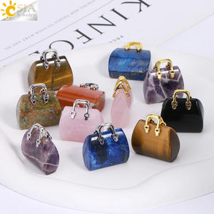 CSJA Gem Stone Handbag Pendant Necklace Healing Amethysts Pink Crystal Jewelry