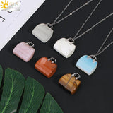 CSJA Gem Stone Handbag Pendant Necklace Healing Amethysts Pink Crystal Jewelry