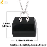 CSJA Gem Stone Handbag Pendant Necklace Healing Amethysts Pink Crystal Jewelry