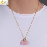CSJA Gem Stone Handbag Pendant Necklace Healing Amethysts Pink Crystal Jewelry