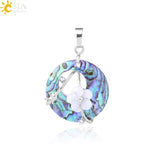 CSJA Abalone Shell Pendant Necklace Pink Round Gems Flower Zircon Charms F873