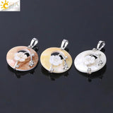 CSJA Abalone Shell Pendant Necklace Pink Round Gems Flower Zircon Charms F873