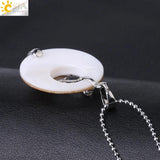 CSJA Abalone Shell Pendant Necklace Pink Round Gems Flower Zircon Charms F873