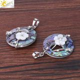 CSJA Abalone Shell Pendant Necklace Pink Round Gems Flower Zircon Charms F873