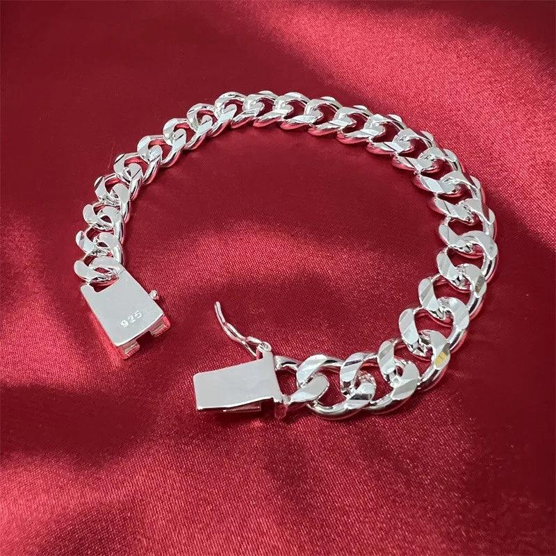 S925 Sterling Silver Bracelet Men's 10MM Square Gem