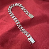 S925 Sterling Silver Bracelet Men's 10MM Square Gem