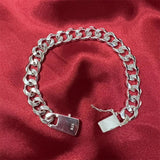 S925 Sterling Silver Bracelet Men's 10MM Square Gem