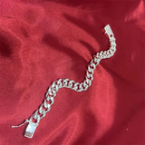 S925 Sterling Silver Bracelet Men's 10MM Square Gem