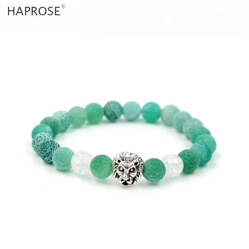 Natural Agate Bracelet Beads 8mm Lion Head Jewelry