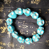 Natural Turquoise Skull Bracelet Gemstone Beads Elastic Beaded Bracelets