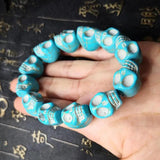 Natural Turquoise Skull Bracelet Gemstone Beads Elastic Beaded Bracelets