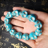Natural Turquoise Skull Bracelet Gemstone Beads Elastic Beaded Bracelets