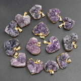 Amethysts Stone Pendants Raw Ore Purple Crystal Heart Necklace Charms