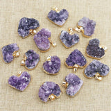 Amethysts Stone Pendants Raw Ore Purple Crystal Heart Necklace Charms