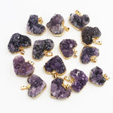 Amethysts Stone Pendants Raw Ore Purple Crystal Heart Necklace Charms