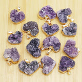 Amethysts Stone Pendants Raw Ore Purple Crystal Heart Necklace Charms