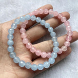 Faceted Rose Quartz Blue Aquamarine Bracelet Natural Stone Gemstone Jewelry
