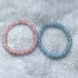 Faceted Rose Quartz Blue Aquamarine Bracelet Natural Stone Gemstone Jewelry