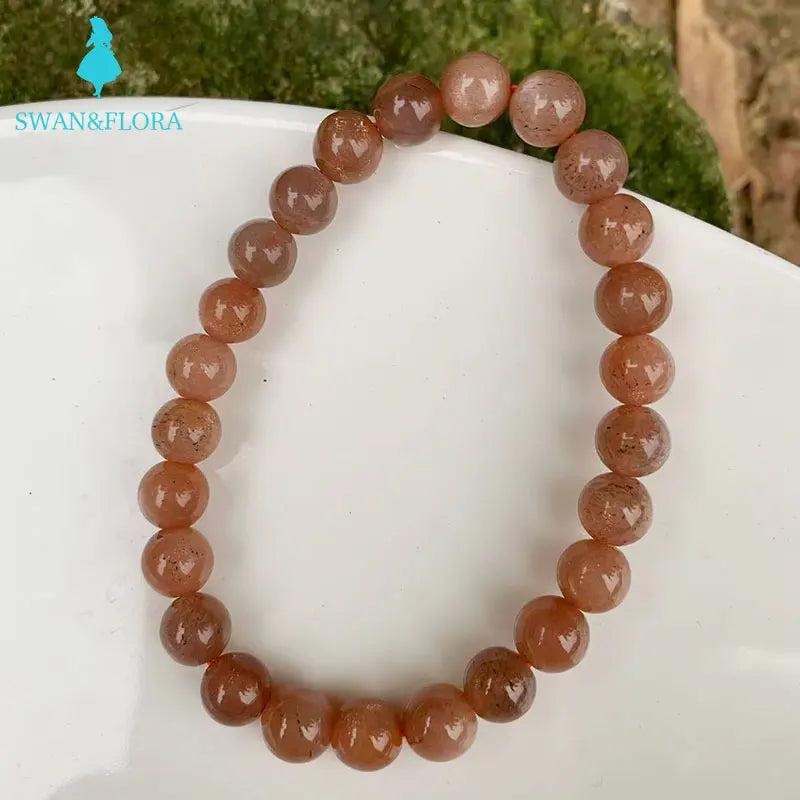 7MM Ice Natural Sunstone Quartz Bracelet Clear Round Beads Crystal