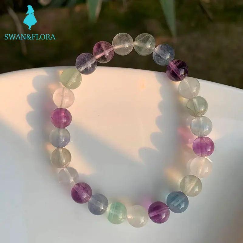 8MM Natural Stone fluorite Bracelet Round Beads Crystal Gemstone Jewelry