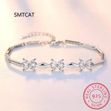 925 Silver Four Leaf Clover Moissanite Bangle Charm Bracelet