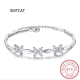 925 Silver Four Leaf Clover Moissanite Bangle Charm Bracelet