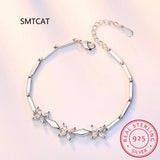 925 Silver Four Leaf Clover Moissanite Bangle Charm Bracelet