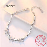 925 Silver Four Leaf Clover Moissanite Bangle Charm Bracelet