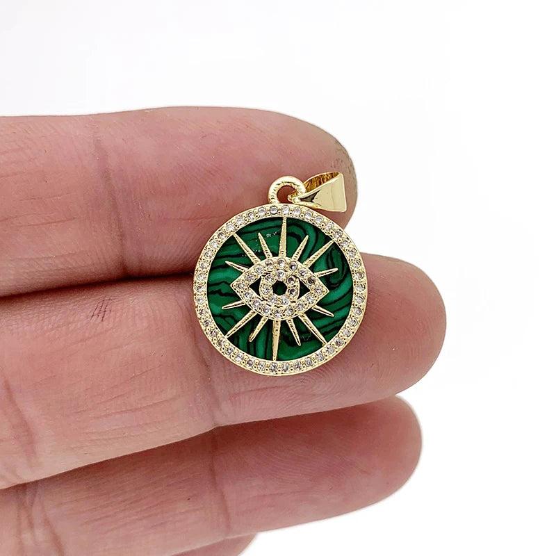 Natural Stone Evil Eye Necklace Pendant Vintage Zircon Jewelry