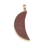 Crescent Moon Opal Pink Aventurine Goldstone Pendant Necklace