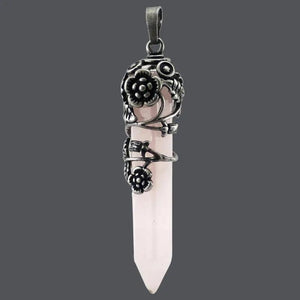 Antique Silver Flower Pendant Natural Gems Stone Hexagonal Crystal Quartz Malach