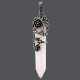 Antique Silver Flower Pendant Natural Gems Stone Hexagonal Crystal Quartz Malach