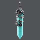 Antique Silver Flower Pendant Natural Gems Stone Hexagonal Crystal Quartz Malach